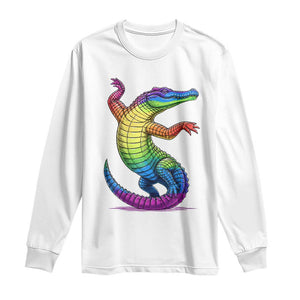 Funny Rainbow Gator LGBTQ Pride Support Long Sleeve Shirt TS12 White Print Your Wear