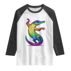 Funny Rainbow Gator LGBTQ Pride Support Raglan Shirt TS12 White Heather Charcoal Print Your Wear