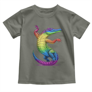 Funny Rainbow Gator LGBTQ Pride Support Toddler T Shirt TS12 Military Green Print Your Wear