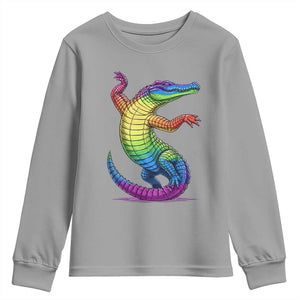 Funny Rainbow Gator LGBTQ Pride Support Youth Sweatshirt TS12 Sport Gray Print Your Wear