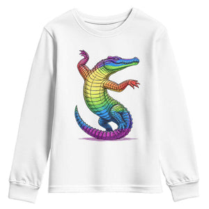Funny Rainbow Gator LGBTQ Pride Support Youth Sweatshirt TS12 White Print Your Wear