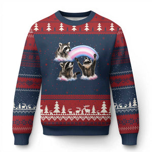 Howling Raccoon LGBTQ Pride Ugly Christmas Sweater Rainbow Trash Panda Support