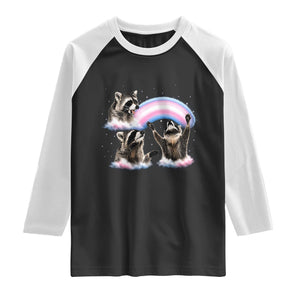 Howling Raccoon LGBTQ Pride Raglan Shirt Rainbow Trash Panda Support TS12 Black White Print Your Wear