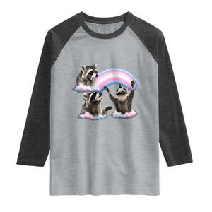 Howling Raccoon LGBTQ Pride Raglan Shirt Rainbow Trash Panda Support TS12 Heather Gray Heather Charcoal Print Your Wear