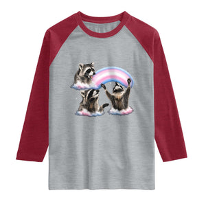 Howling Raccoon LGBTQ Pride Raglan Shirt Rainbow Trash Panda Support TS12 Heather Gray Heather Red Print Your Wear