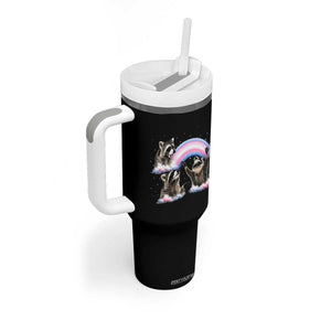 Howling Raccoon LGBTQ Pride Tumbler With Handle Rainbow Trash Panda Support