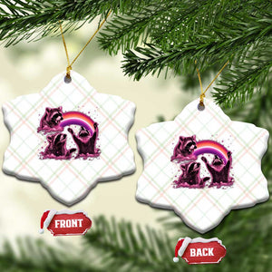 Funny Pink Raccoon Live Laugh Ceramic Ornament Lesbian Pride Month