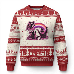 Funny Pink Raccoon Live Laugh Ugly Christmas Sweater Lesbian Pride Month