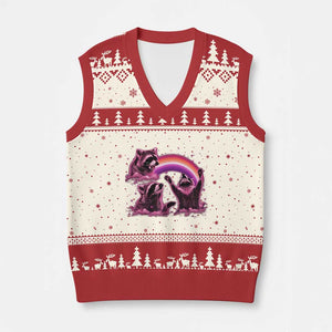 Funny Pink Raccoon Live Laugh V-Neck Knit Sweater Vest Lesbian Pride Month TS12 Beige Red Print Your Wear