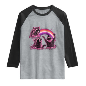 Funny Pink Raccoon Live Laugh Raglan Shirt Lesbian Pride Month TS12 Heather Gray Black Print Your Wear