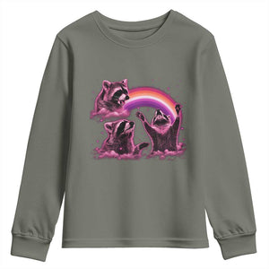 Funny Pink Raccoon Live Laugh Youth Sweatshirt Lesbian Pride Month TS12 Military Green Print Your Wear