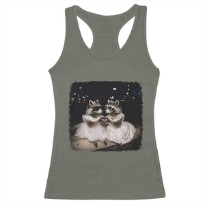 Funny Lesbian Raccoon Engagement Racerback Tank Top LGBTQ Pride Gift TS12 Military Green Print Your Wear
