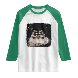 Funny Lesbian Raccoon Engagement Raglan Shirt LGBTQ Pride Gift TS12 White Kelly Green Print Your Wear