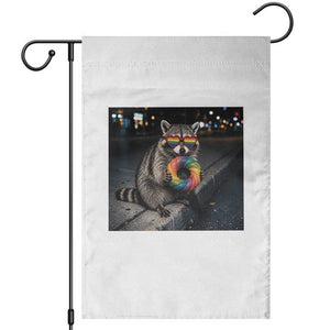 Raccoon Eating Baguette Graphic Garden Flag Humorous Gay Pride Gift