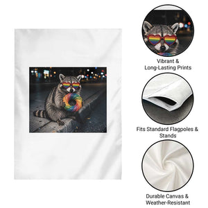 Raccoon Eating Baguette Graphic Garden Flag Humorous Gay Pride Gift