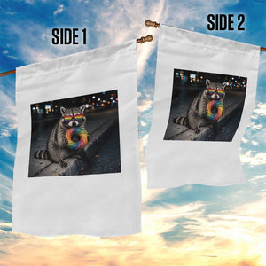 Raccoon Eating Baguette Graphic Garden Flag Humorous Gay Pride Gift