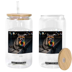 Raccoon Eating Baguette Graphic Glass Can Humorous Gay Pride Gift