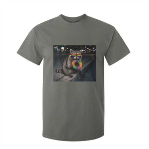 Raccoon Eating Baguette Graphic T Shirt For Kid Humorous Gay Pride Gift TS12 Military Green Print Your Wear