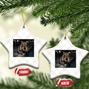Raccoon Eating Baguette Graphic Ceramic Ornament Humorous Gay Pride Gift TS12 Print Your Wear