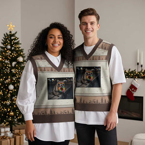 Raccoon Eating Baguette Graphic V-Neck Knit Sweater Vest Humorous Gay Pride Gift