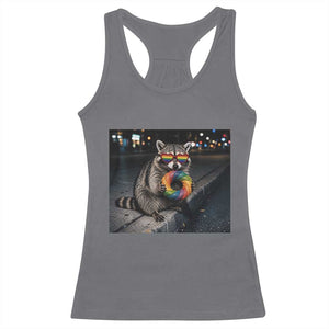 Raccoon Eating Baguette Graphic Racerback Tank Top Humorous Gay Pride Gift TS12 Charcoal Print Your Wear