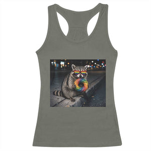 Raccoon Eating Baguette Graphic Racerback Tank Top Humorous Gay Pride Gift TS12 Military Green Print Your Wear
