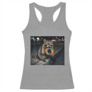 Raccoon Eating Baguette Graphic Racerback Tank Top Humorous Gay Pride Gift TS12 Sport Gray Print Your Wear