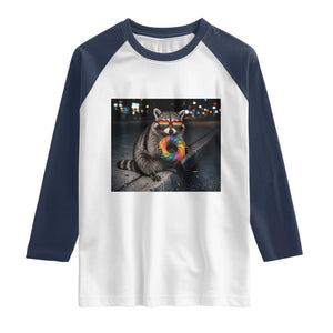 Raccoon Eating Baguette Graphic Raglan Shirt Humorous Gay Pride Gift TS12 White Navy Print Your Wear