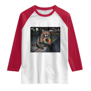 Raccoon Eating Baguette Graphic Raglan Shirt Humorous Gay Pride Gift TS12 White Red Print Your Wear