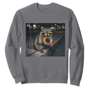 Raccoon Eating Baguette Graphic Sweatshirt Humorous Gay Pride Gift