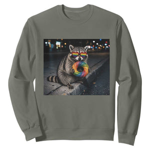 Raccoon Eating Baguette Graphic Sweatshirt Humorous Gay Pride Gift