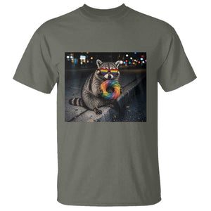 Raccoon Eating Baguette Graphic T Shirt Humorous Gay Pride Gift TS12 Military Green Print Your Wear