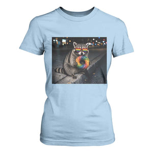 Raccoon Eating Baguette Graphic T Shirt For Women Humorous Gay Pride Gift TS12 Light Blue Print Your Wear