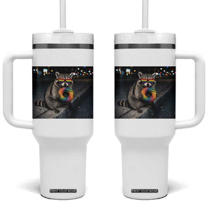 Raccoon Eating Baguette Graphic Tumbler With Handle Humorous Gay Pride Gift TS12 One Size: 40 oz White Print Your Wear