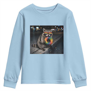 Raccoon Eating Baguette Graphic Youth Sweatshirt Humorous Gay Pride Gift