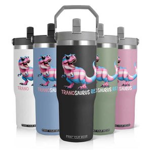Transaurus Rex Transgender Pride Flip Straw Tumbler Funny Dinosaur Lover TS12 Print Your Wear
