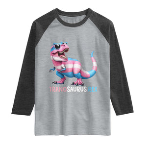 Transaurus Rex Transgender Pride Raglan Shirt Funny Dinosaur Lover TS12 Heather Gray Heather Charcoal Print Your Wear