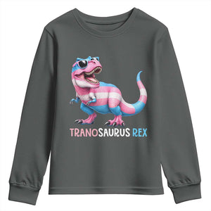Transaurus Rex Transgender Pride Youth Sweatshirt Funny Dinosaur Lover TS12 Dark Heather Print Your Wear