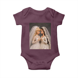 Funny Lesbian Doll Wedding Engagement Baby Onesie LGBTQ Pride Gift TS12 Maroon Print Your Wear