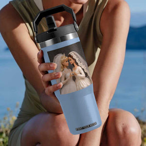 Funny Lesbian Doll Wedding Engagement Flip Straw Tumbler LGBTQ Pride Gift TS12 One Size: 30 oz Light Blue Print Your Wear