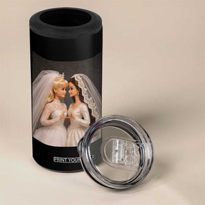 Funny Lesbian Doll Wedding Engagement 4 in 1 Can Cooler Tumbler LGBTQ Pride Gift TS12 Print Your Wear