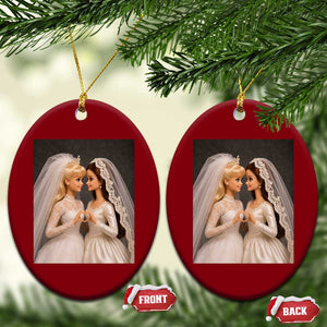 Funny Lesbian Doll Wedding Engagement Ceramic Ornament LGBTQ Pride Gift
