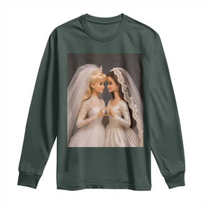 Funny Lesbian Doll Wedding Engagement Long Sleeve Shirt LGBTQ Pride Gift TS12 Dark Forest Green Print Your Wear