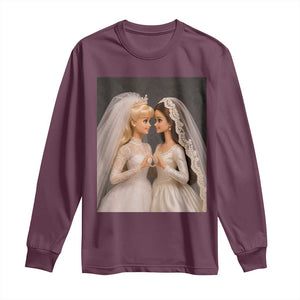 Funny Lesbian Doll Wedding Engagement Long Sleeve Shirt LGBTQ Pride Gift TS12 Maroon Print Your Wear