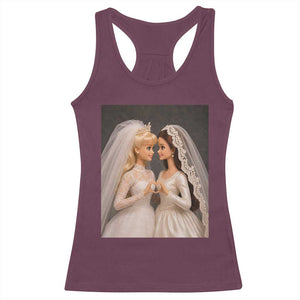 Funny Lesbian Doll Wedding Engagement Racerback Tank Top LGBTQ Pride Gift TS12 Maroon Print Your Wear