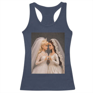 Funny Lesbian Doll Wedding Engagement Racerback Tank Top LGBTQ Pride Gift TS12 Navy Print Your Wear