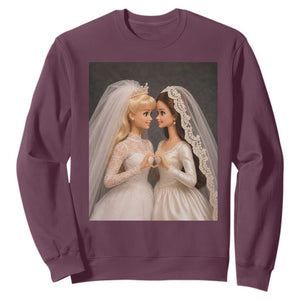 Funny Lesbian Doll Wedding Engagement Sweatshirt LGBTQ Pride Gift TS12 Maroon Print Your Wear