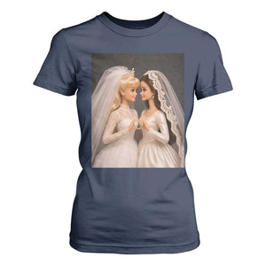 Funny Lesbian Doll Wedding Engagement T Shirt For Women LGBTQ Pride Gift TS12 Navy Print Your Wear