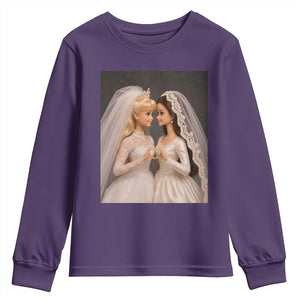 Funny Lesbian Doll Wedding Engagement Youth Sweatshirt LGBTQ Pride Gift TS12 Purple Print Your Wear