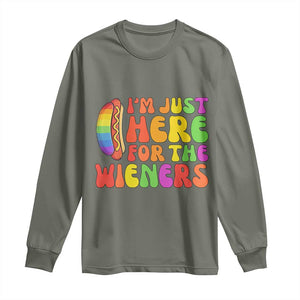 Funny Im Just Here For The Wieners Long Sleeve Shirt LGBTQ Pride Party Gift TS12 Military Green Print Your Wear